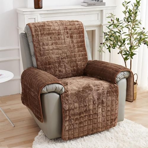 XRDSHY Sofa Armlehnenbezüge, Sesselschoner Sesselauflage, Fernsehsessel Schutzbezug Anti-Rutsch, Block Angeschlossene Sofamatte für Zuhause mit Kindern und Haustieren Hund,Braun1-1 Sitz(53 * 190cm)