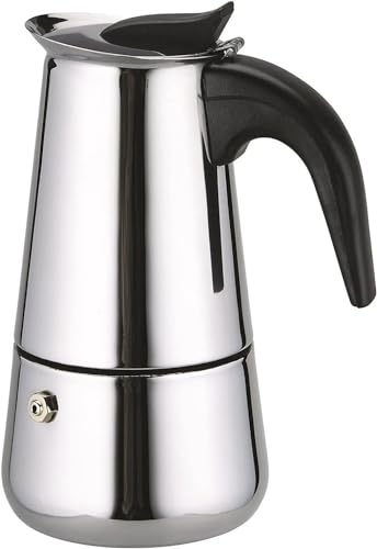 HOME SOLAZZIA Cafetière italienne en acier inoxydable pour expresso 2/4/6/9 tasses, compatible avec gaz, vitrocéramique et cuisinière électrique. Usage domestique et bureau. Cafetière Moka (6 tasses)
