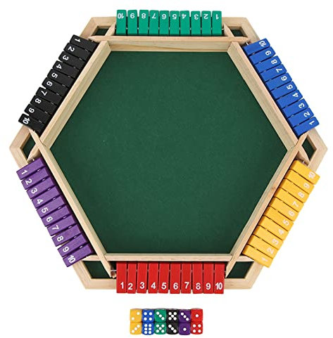 Ejoyous Shut The Box 6 Spieler, Würfelspiel aus Holz Party Hölzernes Zahl Spielzeug, für 1 bis 6 Spieler ab 8 Jahren Reisespiele Erwachsene Traditionelle Kneipenspiele