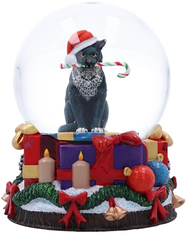 Nemesis Now Krampuss Schneekugel Kunstharz Glaskugel Lisa Parker Merchandise Krampuss Kunstwerk Katze mit Zuckerstange Schneekugel aus feinstem Harz gegossen fachmännisch handbemalt