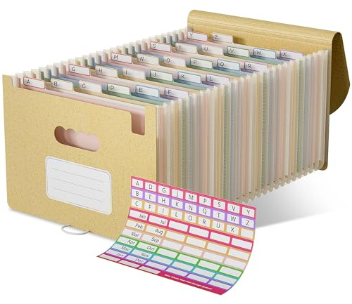 EcoStash Accordion File Organiser, 26 Pockets Wheat Straw Expanding File Folders, Monthly Filling Document Organiser, BPA Free, Return to Nature, Healthy Living, A4/Letter Size - Wheat Yellow
