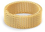 SINGULARU - Anillo Mesh. Acero con Acabado en Baño Oro de 18Kt. Anillo Ancho y Maxi con Altura de 8 mm y Grosor de 1.9 mm. Joyas para Mujer. Talla 10 a 16