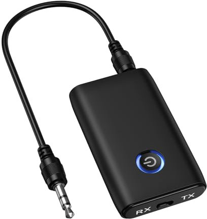 Ankilo Bluetooth 5.3 Transmitter Receiver, 2-in-1 Bluetooth Audio for TV Receiver with 3.5mm Jack, Long Battery Life, Noise Cancellation for PC, Airplane, Headphones, Speaker,Home Stereo