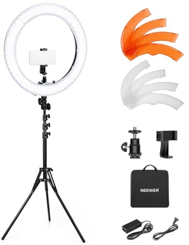 NEEWER 58W 18/45cm Ring Light Kit, 3200K & 5600K Bi Color Dimmable CRI95 LED Selfie Lighting for iPhone with Tripod Stand/Phone Holder/Cold Shoe for Makeup Studio Video Recording Photography, RL-18