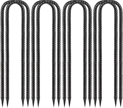 8 picchetti zincati, picchetti di ancoraggio a terra, in acciaio zincato, a forma di U, picchetti da terra, picchetti da giardino, per piante, campeggio, tende, trampolino (30 cm, nero)