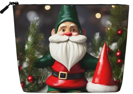 Jul traditionella tomtar tryck enkelt lager falsk hampa sminkväska dragkedja toalettväska dragkedja tillbehör för kvinnor, svart, en storlek, Svart, One Size