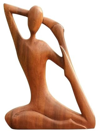 DAWCBVJQ 4 x 11 x 16 cm, scultura da yoga, da donna, in legno, per yoga, statuette di, scultura, decorazione meditante, statua da giardino, creativa, adatta per soggiorno, camera da letto, sala
