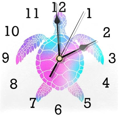 Horloge murale carrée colorée en forme de tortue sous-marine, fonctionne à piles, silencieuse, sans tic-tac, horloge murale en bois pour décoration de salon
