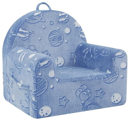 MeMoreCool Kids Sofa Couch, Soft Plush Toddler Chair Comfy Baby Armchair | Glow in The Dark Toddler Sofa for Boys Girls Age 1-3, Foam Kids Couch for Bedroom Décor, Blue Astronaut