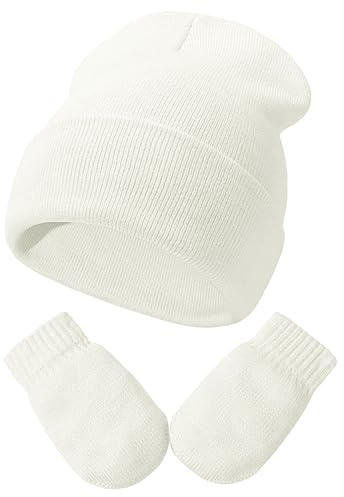Ensemble bonnet, écharpe, gants, bonnet doux pour bébé pour tout-petits, bonnets d'hiver tricotés avec écharpe en laine glvoes pour femme, Blanc., 3-24 mois