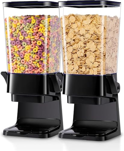 Livhome 2-Pack 5L Airtight Cereal Dispenser with Levers, Mess-Free Food Storage Container with Silicon Ring Lids, Large Dry Food Storage, Airtight Plastic Dispensers, Black