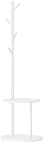 HOOBRO Perchero con 4 Ganchos, Perchero de Pie para Entrada con 2 Estantes, Colgador para Ropa, Sombreros y Bolsos, Adecuado para Dormitorio, Sala y Pasillo, Blanco EWT50YM01