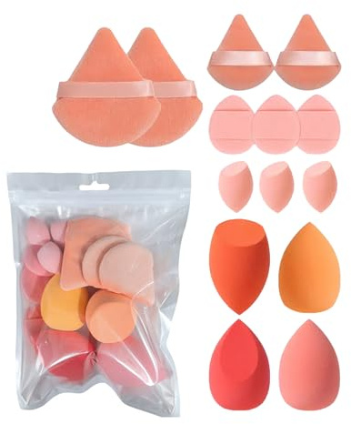 ARYIMYDP Esponjas de maquillaje (14 piezas), para líquidos, cremas y polvos, sin látex, incluye esponja de belleza, borla para base, esponja de maquillaje, borla de maquillaje y polvera para base de