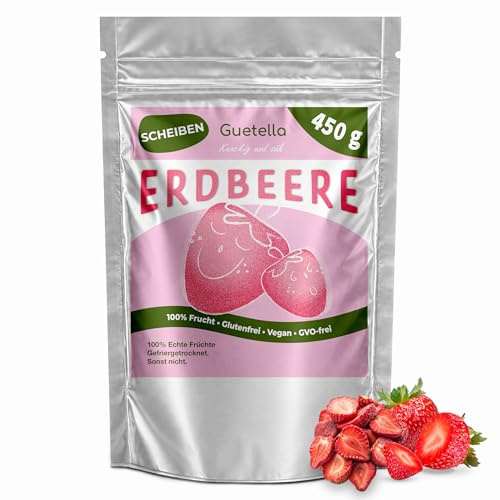 Frystorkade jordgubbar, frukt i skivor, 100% torkad frukt, naturlig, utan tillsatser, högsta kvalitet, jordgubbschips, veganskt, snacks, ren frukt (450 g, Strawberries)