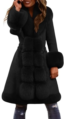 LCpddajlspig Donna Cappotto in Pelliccia Sintetica Lunga Giacca Morbida Pellicce Ecologiche Maniche Lunghe Giubbotto Aperta Sul davanti Pellicciotto Curvy Cappotti da Donna invernale Nere M