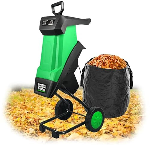 Déchiqueteuse électrique de jardin et broyeur à bois, 2400 W Puissant broyeur de feuilles avec sac de collecte de 50 L – Capacité de coupe de 40 mm pour pelouse et jardin