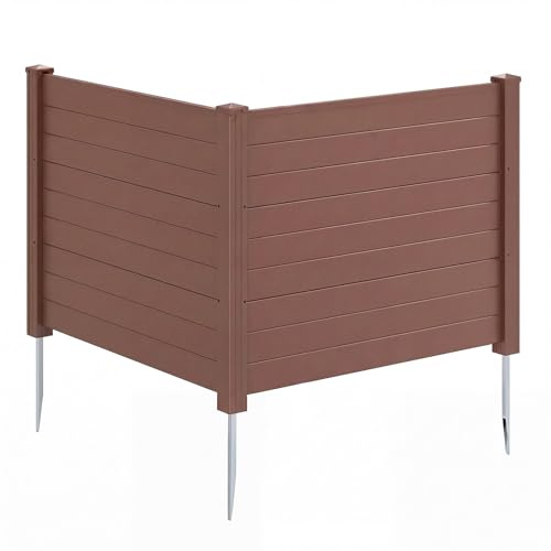 COSTWAY Vallas Jardin PP de 2 Paneles, 1220 x 95 mm, Pantallas de Privacidad con Estacas de Tierra para Aire Acondicionado y Cubo de Basura, Forma Recta o en L, Valla de Ocultación Exterior (marrón)