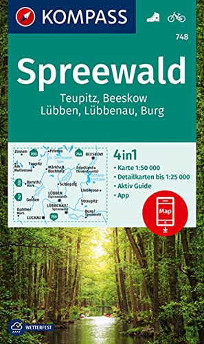 KOMPASS Wanderkarte 748 Spreewald, Teupitz, Beeskow, Lübben, Lübbenau, Burg 1:50.000: 4in1 Wanderkarte mit Aktiv Guide und Detailkarten inklusive ... Verwendung in der KOMPASS-App. Fahrradfahren.