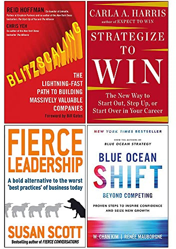 Blitzscaling, Strategize To Win, The Leadership Gap, Blue Ocean Shift 4 Books Collection Set