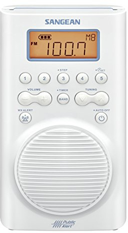 Sangean AM/FM Weather Band Emergency Waterproof Shower Clock Radio with Large Easy to Read LCD Display