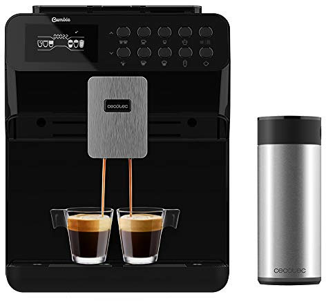 Cecotec Kaffemaschine Power Matic-ccino 6000 Serie Bianca, 19 bar, 1-2 Kaffees, schnelles Erwärmungssystem, LCD-Bildschirm, 250 Gramm Kaffeebohnen-Depot, integrierte Mühle, 1350 Watt (Schwarz, 7000)