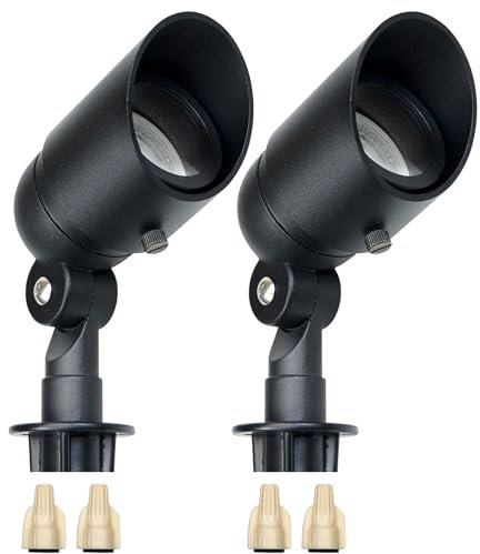 Lumina Lighting® Focos de paisaje de 4 W (paquete de 2) | Focos de aluminio fundido de bajo voltaje para paisaje al aire libre – 12 V 3000 K impermeable para patio, árboles, camino | Bombilla LED MR16