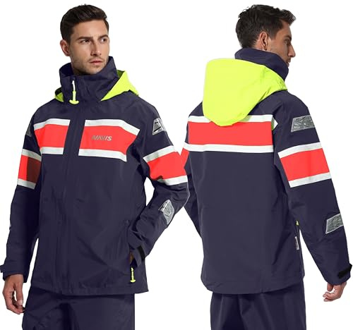 NAVIS MARINE Men’s Offshore Sailing Jacket – 3L-Gore Pro-Tex Waterproof Foul Weather Gear for Coastal & Ocean Sailing (Blue, XXL)