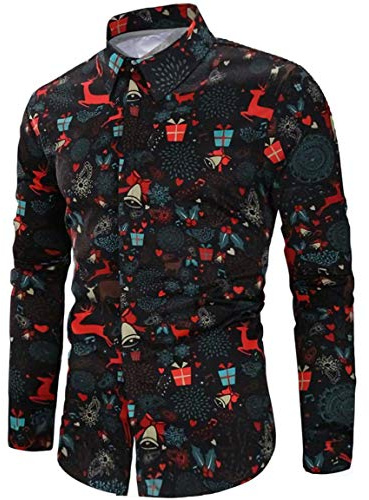Loveternal Homme Chemise Noël 3D Funky Christmas Shirt Manches Longues Button Down Slim Fit Casual Shirt M