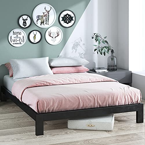 Zinus Arnav Sommier 140x190 cm avec Lattes en Bois - Hauteur 26 cm - Cadre de Lit 2 Personnes en Métal - Compatible avec Têtes de Lit - Assemblage Facile - Noir