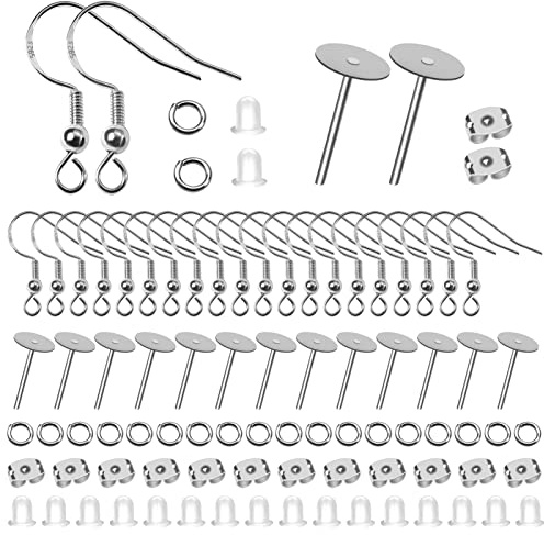 TOAOB 500 Piezas Ganchos para Pendientes de Plata y Anillos de Salto y Transparentes de Tuercas de Pendientes para Hacer Joyería Bisutería Fabricación de Joyas