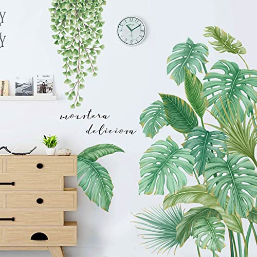 Wandtattoo Tropische Blätter Palme, Wandtatoo Wohnzimmer, Grüne Pflanzen Wandtattoo, Pflanze Wandtattoo Badezimmer, Blätter Groß Wall Stickers Wandaufkleber für Wanddeko, Schlafzimmer, Esszimmer, Flur