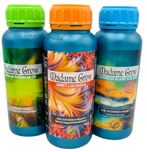 MADAME GROW - Concime Organico - Fertilizzante per la coltivazione di piante 420 - Alghe, energia e fioritura PK - Massimo rendimento - Massimo raccolto - KIT IBIZA (3x500ml)