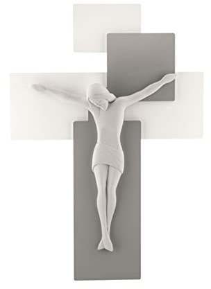 Bongelli Preziosi Crocifisso Moderno Bianco Grigio 17x12 cm Marmorino