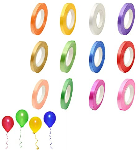 Curling Ribbon Set,12 Rolls 5mm Balloon Ribbon 12 Colors CurlingRibbon Set Double Sided SatinRibbon Rolls for Crafts,Balloons,Wedding,Christmas Festival or Birthday Party Decoration(10M/Roll)