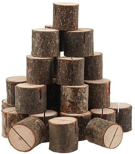 NAMYEUT 30 Stück Menükartenhalter Holz, Tischkartenhalter Holz Rund Kartenhalter, Fotohalter Platzkartenhalter Tischnummernhalter für Hochzeit Geburtstag, Fotos, Memo Notizklammern