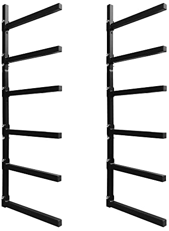 LOCKIETTA 6-Tiered Collapsible Wall Mount Lumber Storage Metal Rack, 6-Level Foldable Heavy Duty Indoor Garage Wood organizer, Outdoor Adjustable Steel Multipurpose Workshop Shelf, Holds up to 600Lbs