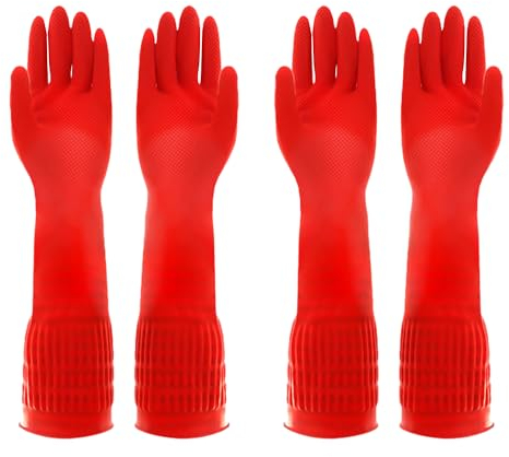 JTMKYO 2 guanti in gomma extra lunghi per la pulizia della cucina, guanti impermeabili, gomma ispessita, resistenti ai graffi dei gomiti, antiscivolo, adatti per la pulizia dei lavori domestici.