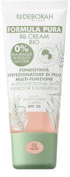 Deborah Milano - BB Cream Formula Pura BIO SPF 20 con Ingredienti Naturali, 02 Nude, Effetto Nutriente, Antiossidante e Anti-luce Blu, Dona una Pelle Levigata e Nutrita, 30 ml