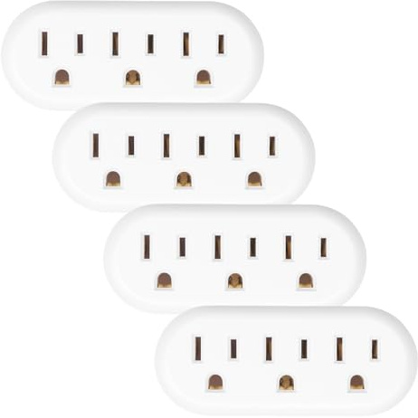 EXTRASTAR 3-Outlet Adapter, Space-Saving Splitter, Multi Plug Wall Tab for Home, Office, or Dorm - White (4 Pack)