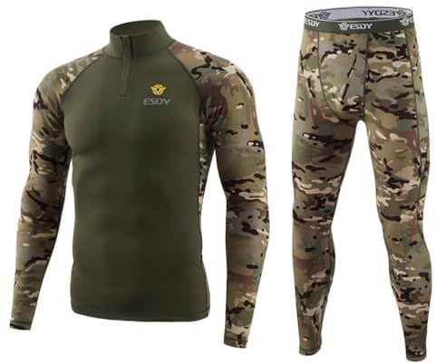 Oanviso Homme Vintage Ensemble de sous-Vêtement Thermique Slim Fit Militaire Tactique Sport Fonctionnel Ensemble Jogging Baselayer Maillot Manches Longues A Armée Verte M