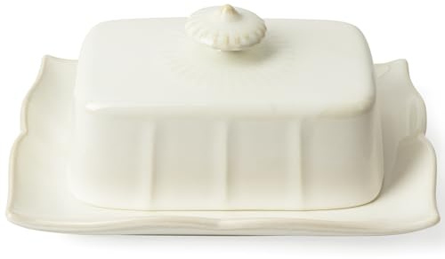 Butter Dish with Lid for Countertop, Large Ceramics Butter Dish Container, 7.5 Inch Butter Holder with Handle, White