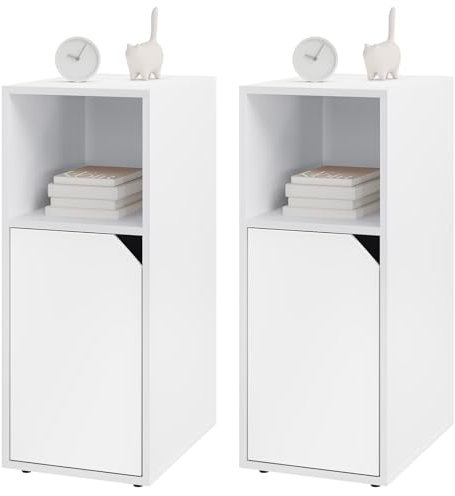 WOLTU 2er Set Nachttisch schmal, Beistelltisch mit offenem Fach und Tür, Verstellbarer Ablage, 25x62x35 cm, Nachtschrank Bett, Nachtkästchen Nachtkommode modern, für Schlafzimmer, Weiß, NTS16ws-2