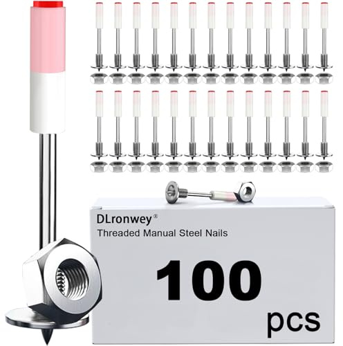 DLronwey 100 piezas de clavos redondos con tuerca de rosca M8 para pistola de clavos de hormigón, clavos de hormigón para fijación de paredes, dispositivo de ranurado para cables de techo de hormigón