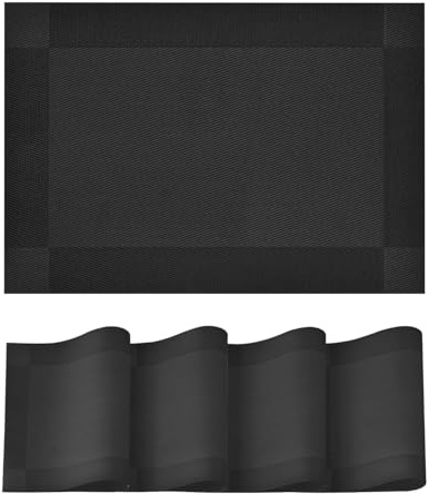 Artoid Mode Lot de 4 sets de table en PVC noir, 30x45cm - Sets de table lavables, résistants aux taches et à la chaleur - Décoration pour la maison, la cuisine