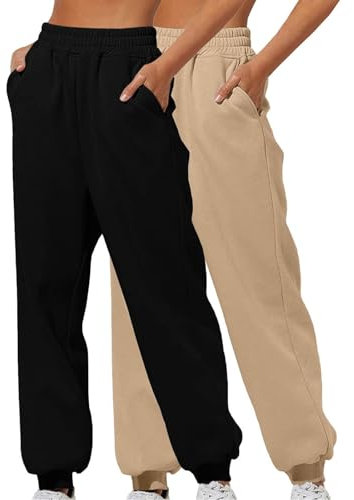 XCXC 2er-Pack Damen Jogginghose mit Cinch-Bottom und Taschen Frauen Einfarbiger Trainingsanzug Baggy Hose mit elastischer Taille für Lässiges Hip-Hop, Fitnessstudio und Joggen