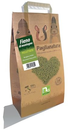 Paglianatura Fieno Pellet 3kg - Mangime Compatto per Conigli e Roditori, Ricco di Fibre e Sano per la Digestione