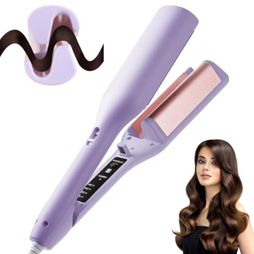 SKIKHN Piastra Onde per Capelli,32mm Piastra Capelli Onde,Piastras Ondes Larghe,Ferro Ondulato per Capellis con 4 Temperatura,Riscaldamento Rapido Piastras Beach Wave per Capellis Lunghi Corti (Viola)