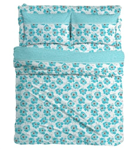MAXIME MAISON - Completo Lenzuola Matrimoniali Cotone Stampate, Set Lenzuola Letto Matrimoniale con Federe, Lenzuolo in Cotone Anallergico, Biancheria da Letto Made in Italy (Anemona Azzurro)