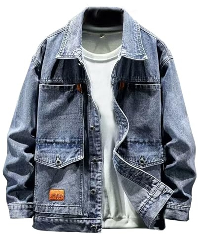 Giacchetto Jeans Uomo, Giubbino Uomo Estivo, Giacca da Uomo Denim Trucker Giacca Classico Lavato Stile Vintage Jeans Cappotto per Gli Uomini Casual Denim Giacca in Jeans Vintage Giacca da Camionista