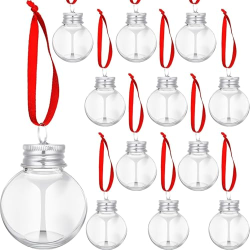 12 stycken julgranskulor, dricksglas, återanvändbara julgranskulor för fyllning, julgranskulor för drycker, transparenta drickkulor för julfestdekoration (silver, 50 ml)